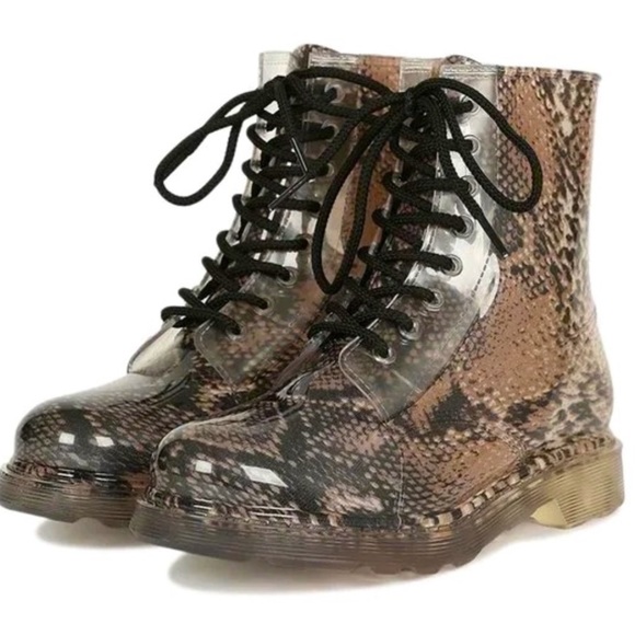 QUPID Jelly Python Lace Up Combat Moto Waterproof Boots “Dr. Marten-Inspired” - Picture 11 of 12